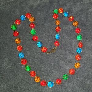 Glass and wire necklace rainbow colored